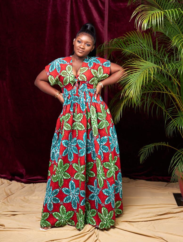 Green, Blue And Red Ankara Print Short Sleeve V Neck Maxi Loose Dress