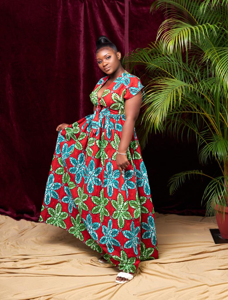 Green, Blue And Red Ankara Print Short Sleeve V Neck Maxi Loose Dress