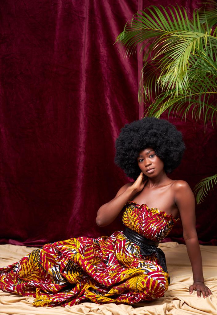 Yellow, Red, Green And White Pattern Ankara Wax Print Tube Stretchy Maxi Flare Dress