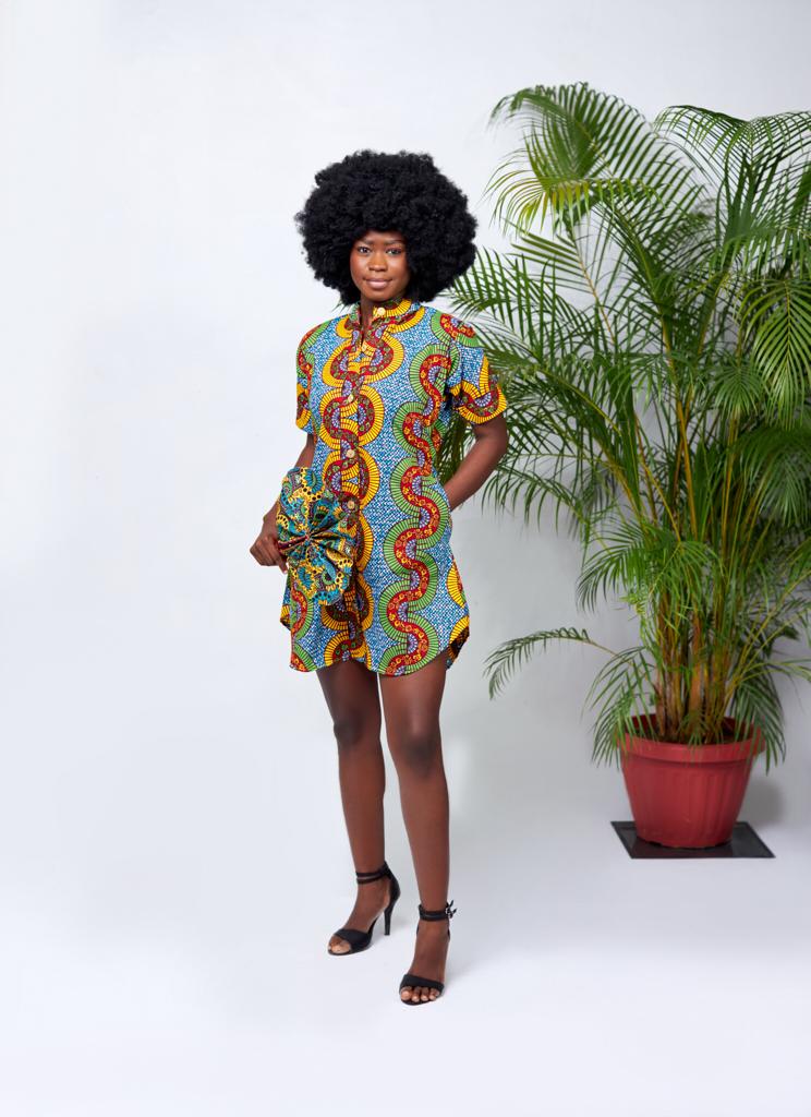 Mandarin Neck Collar Shirt Dress With Side Pockets