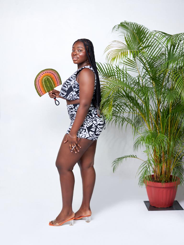 Black And White Ghana Batik Tie and Dye  2 Piece Set Crop Top And Lace Up High Waist Shorts