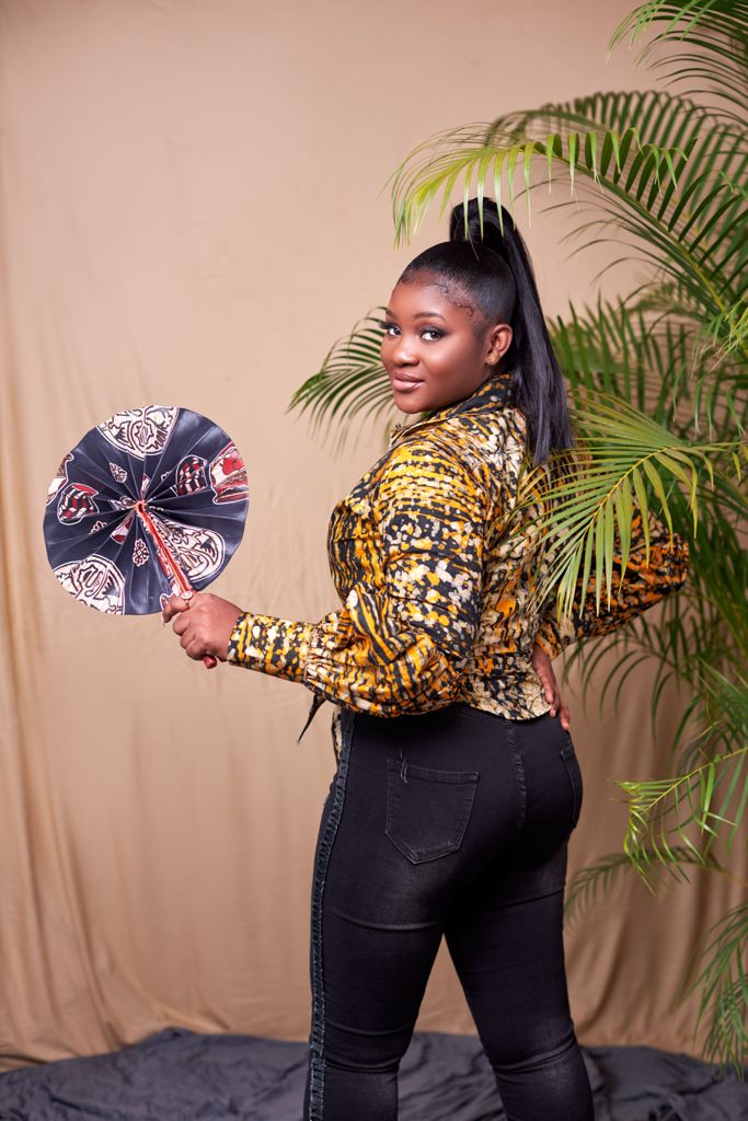 Yellow, Black and Dotted White Ghana Made Batik Tie Up Long Sleeve Puff Hand Top