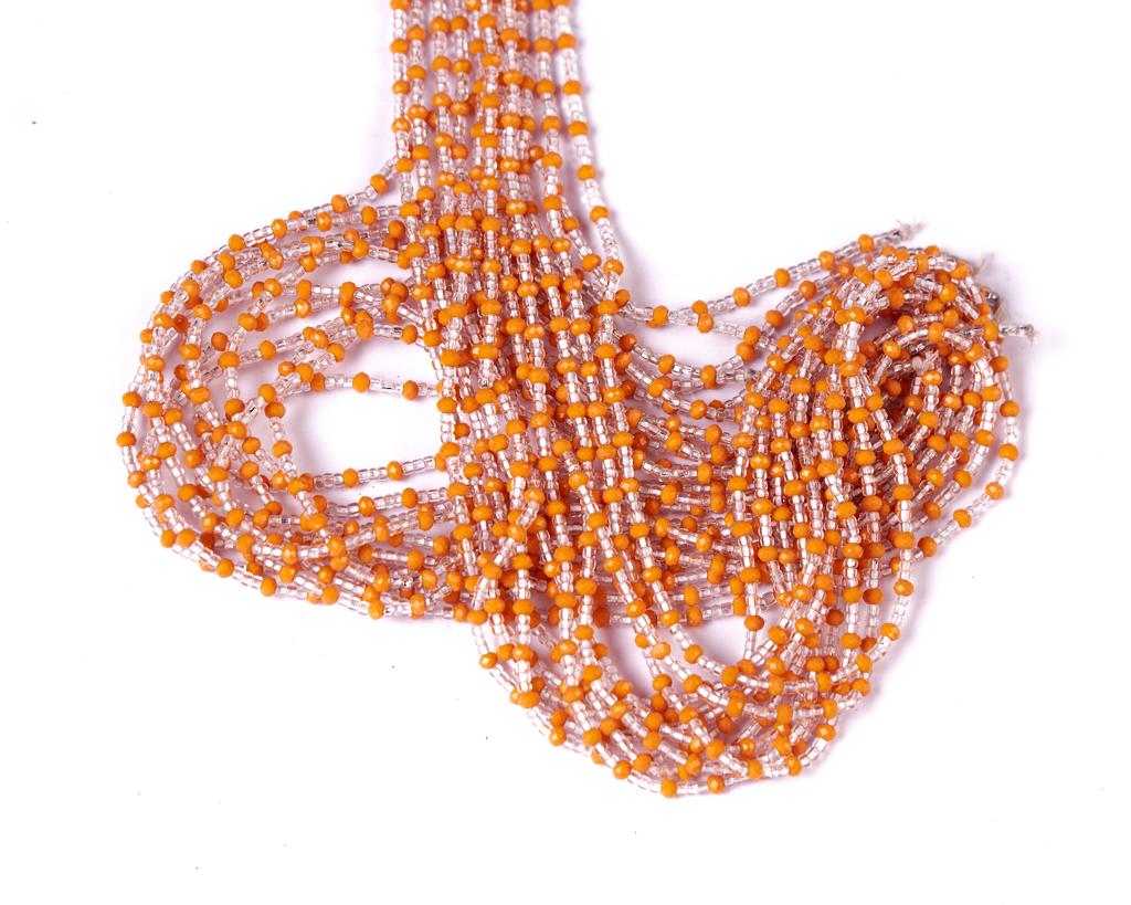 50 Inches Clear Crystal beads With Orange Pebble Bar Tie On Waist Beads
