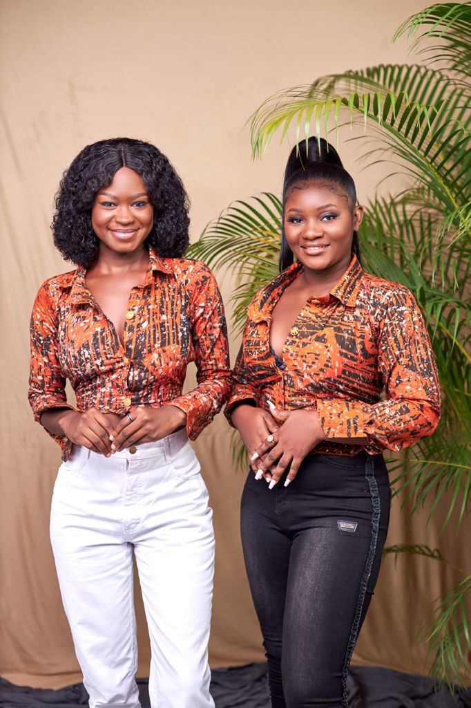 Orange, Black and Dotted White Ghana Batik Long Sleeve Tie Up Back Crop Top