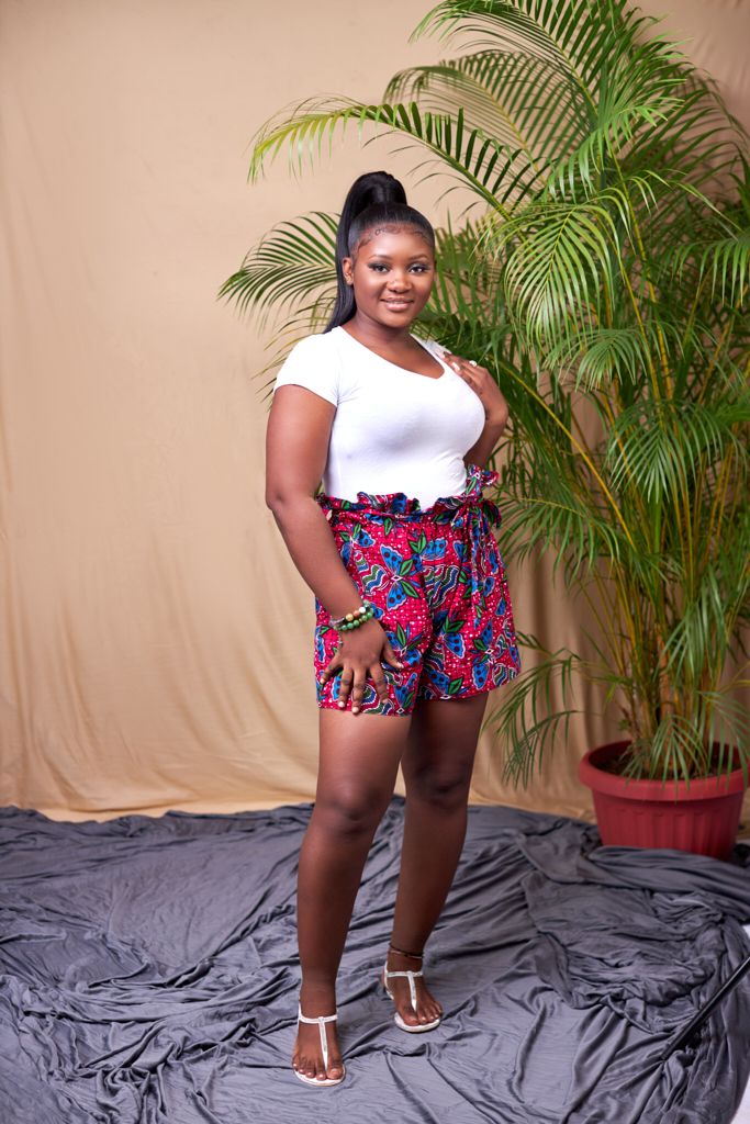Pink, Blue,Green and Dotted White Coloured Ankara Print High Waist Piper Shorts With Back Pockets And Belt