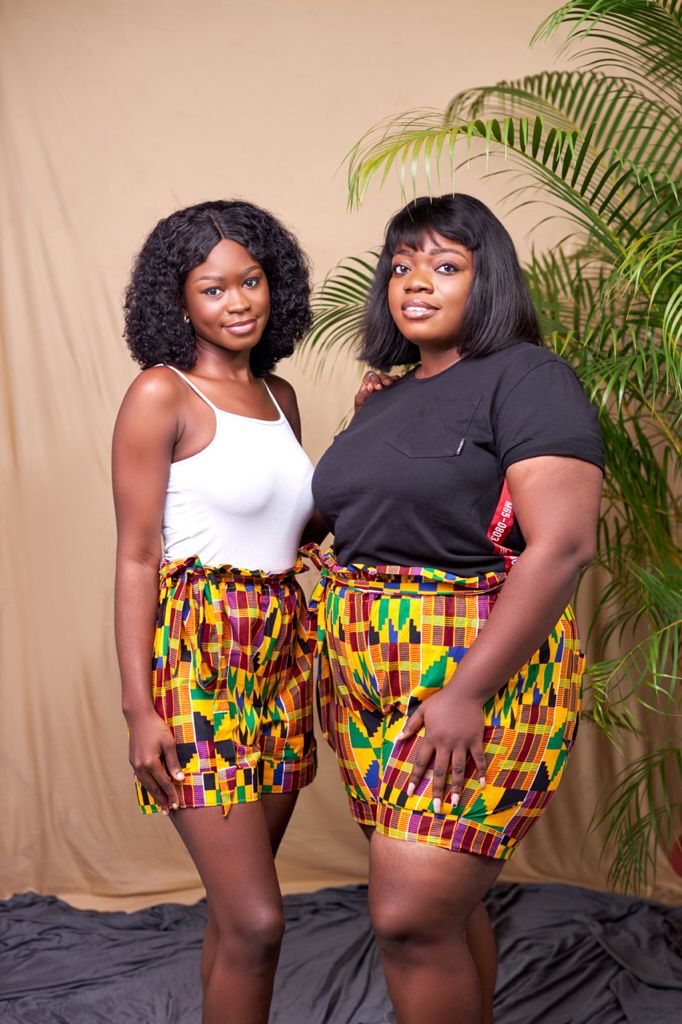 Red,Yellow, Green, Blue,And Black Coloured Ghanaian Kente Print High Waist Piper Shorts With Back Pockets And Belt