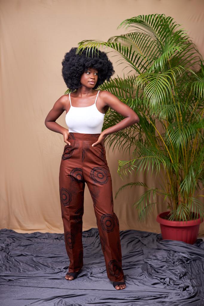 Brown And Black Ankara Print High Waist Back Zipper Pant