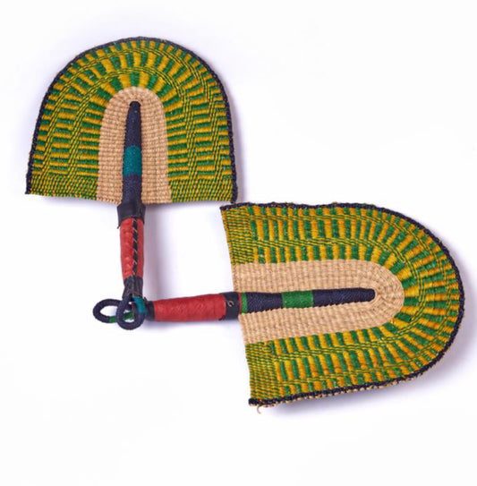 Nala Straw Woven Handfan(Leather Based Handle)