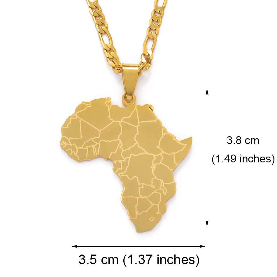 African Map Symbol Pendant Necklaces Women/ Men Gold Color Stainless Steel Ethnic Jewelry Ghana