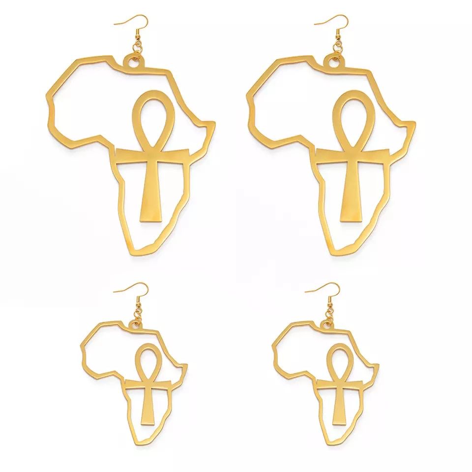 African Map Big Ankh Earings