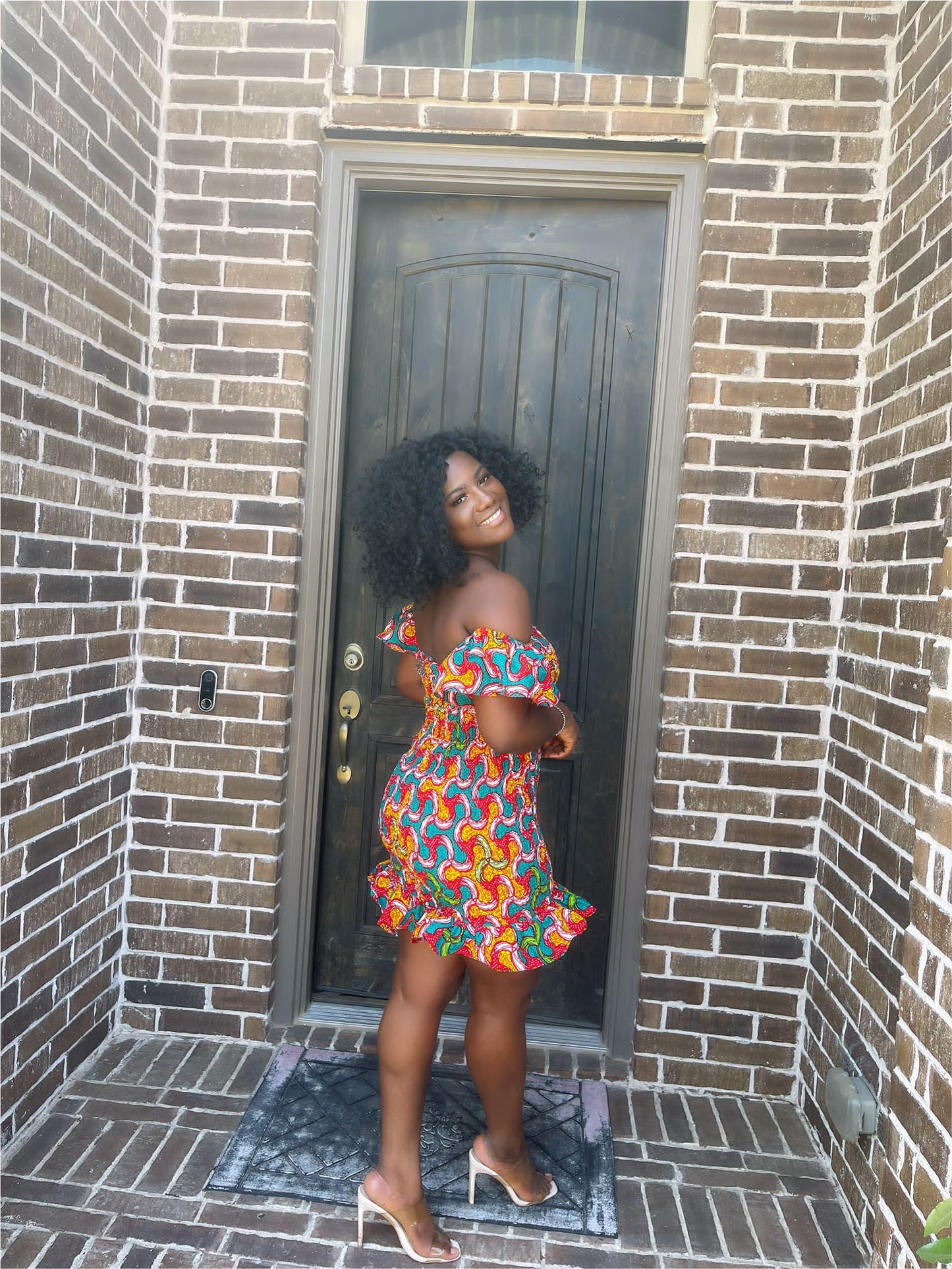 Linda Off Shoulder Elastic Ankara Dress