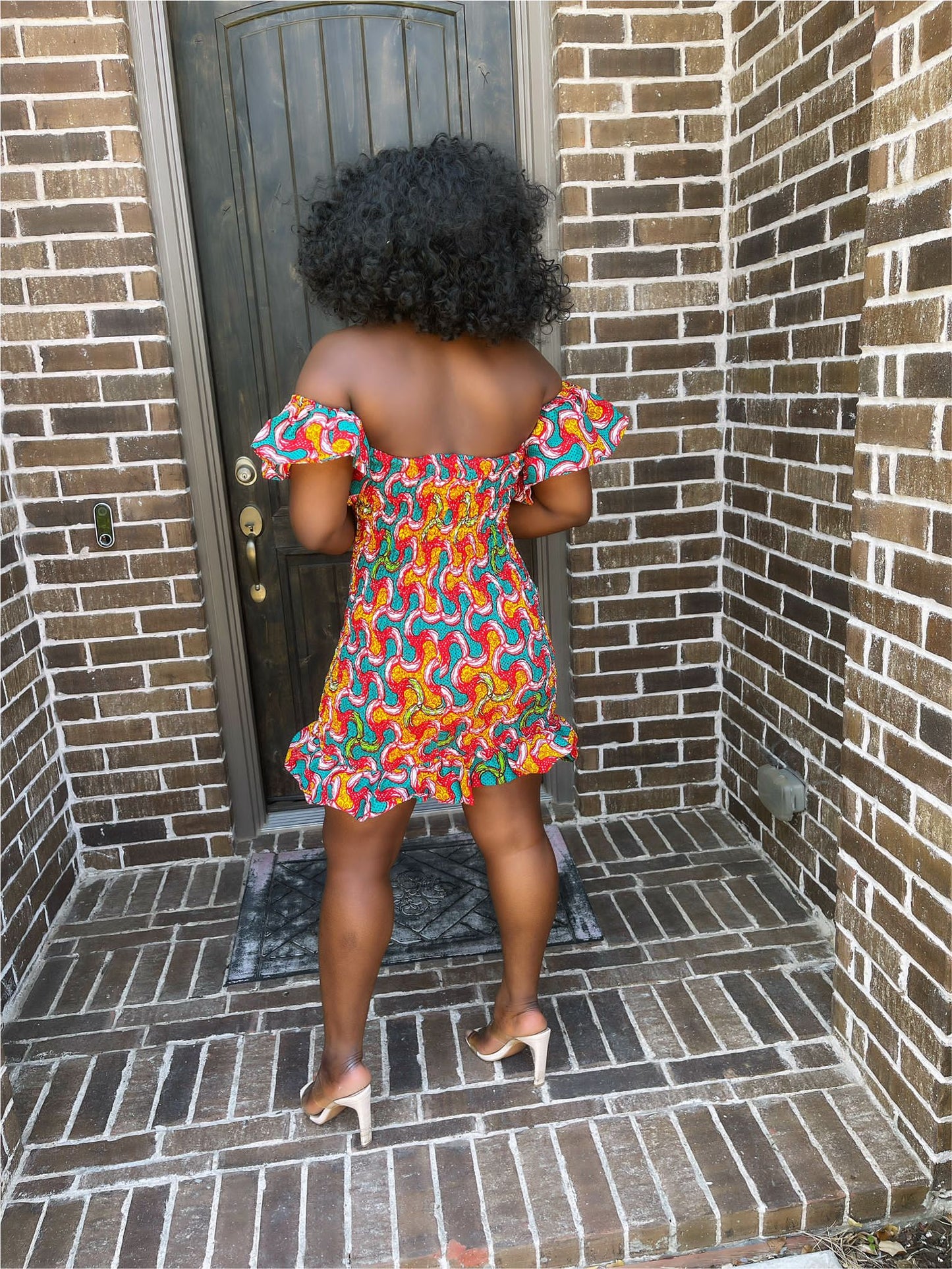 Linda Off Shoulder Elastic Ankara Dress