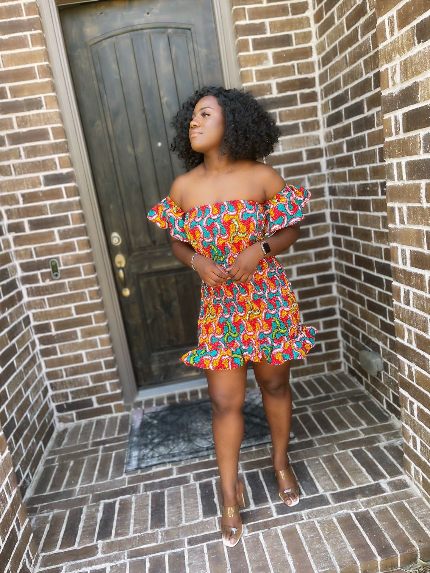 Linda Off Shoulder Elastic Ankara Dress