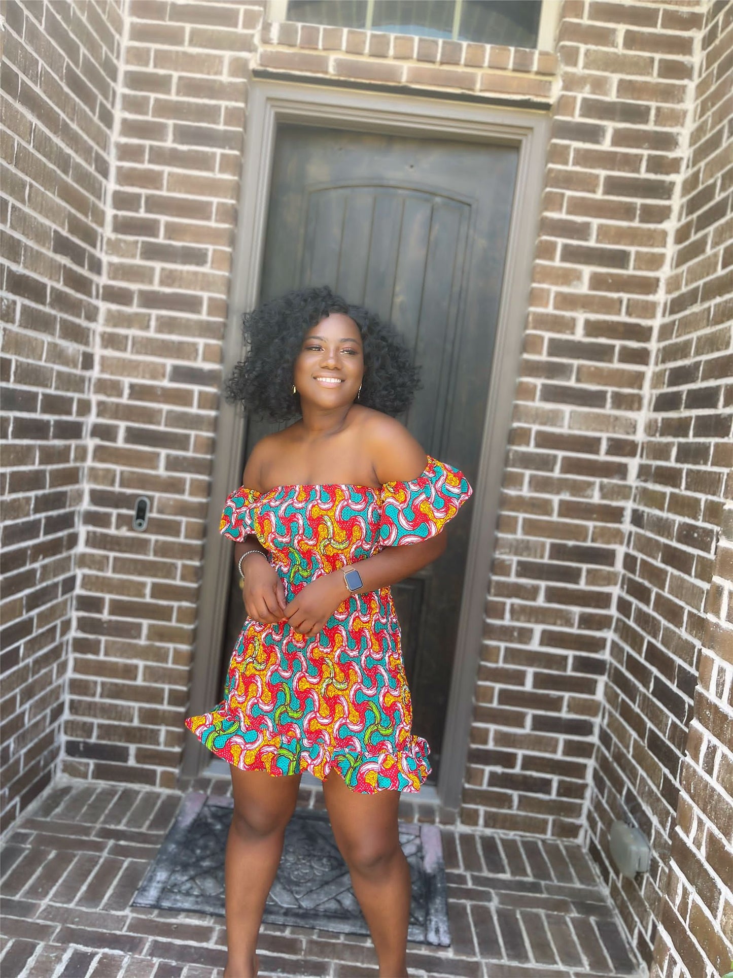 Linda Off Shoulder Elastic Ankara Dress