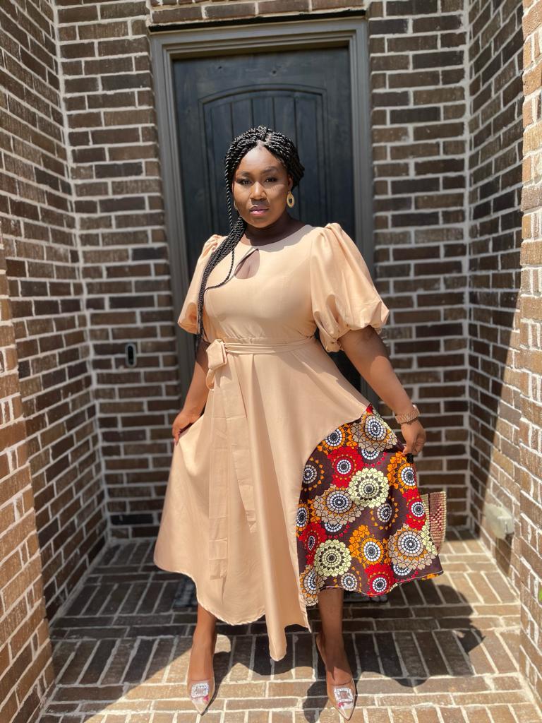 Rossette Flare Puff Hand Dress With Belt