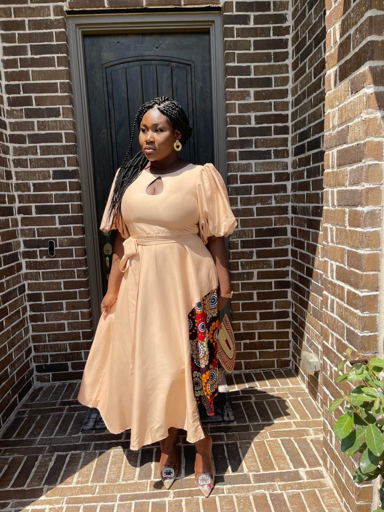 Rossette Flare Puff Hand Dress With Belt