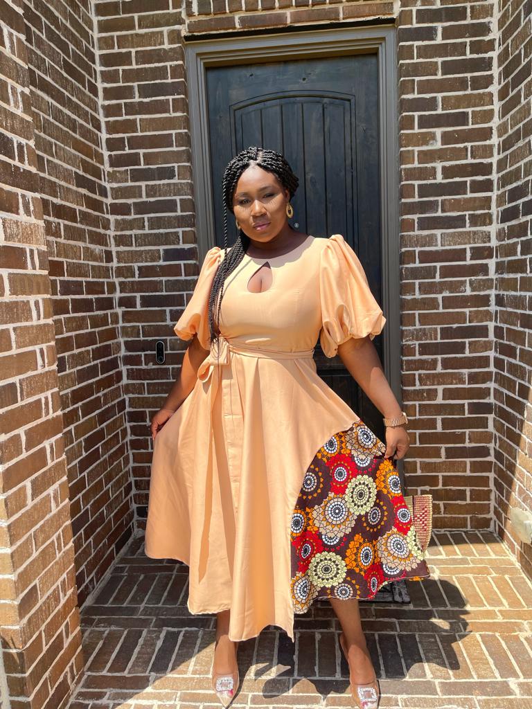 Rossette Flare Puff Hand Dress With Belt