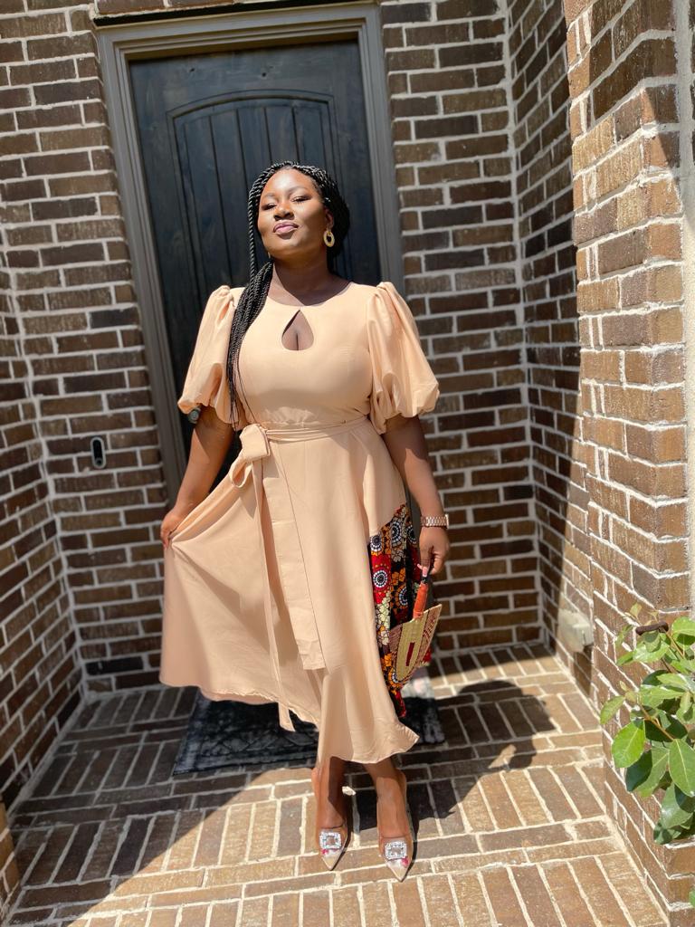 Rossette Flare Puff Hand Dress With Belt