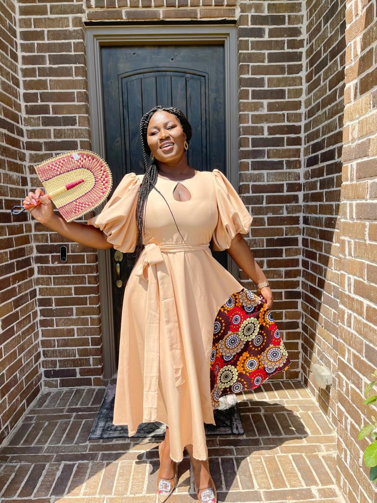 Rossette Flare Puff Hand Dress With Belt