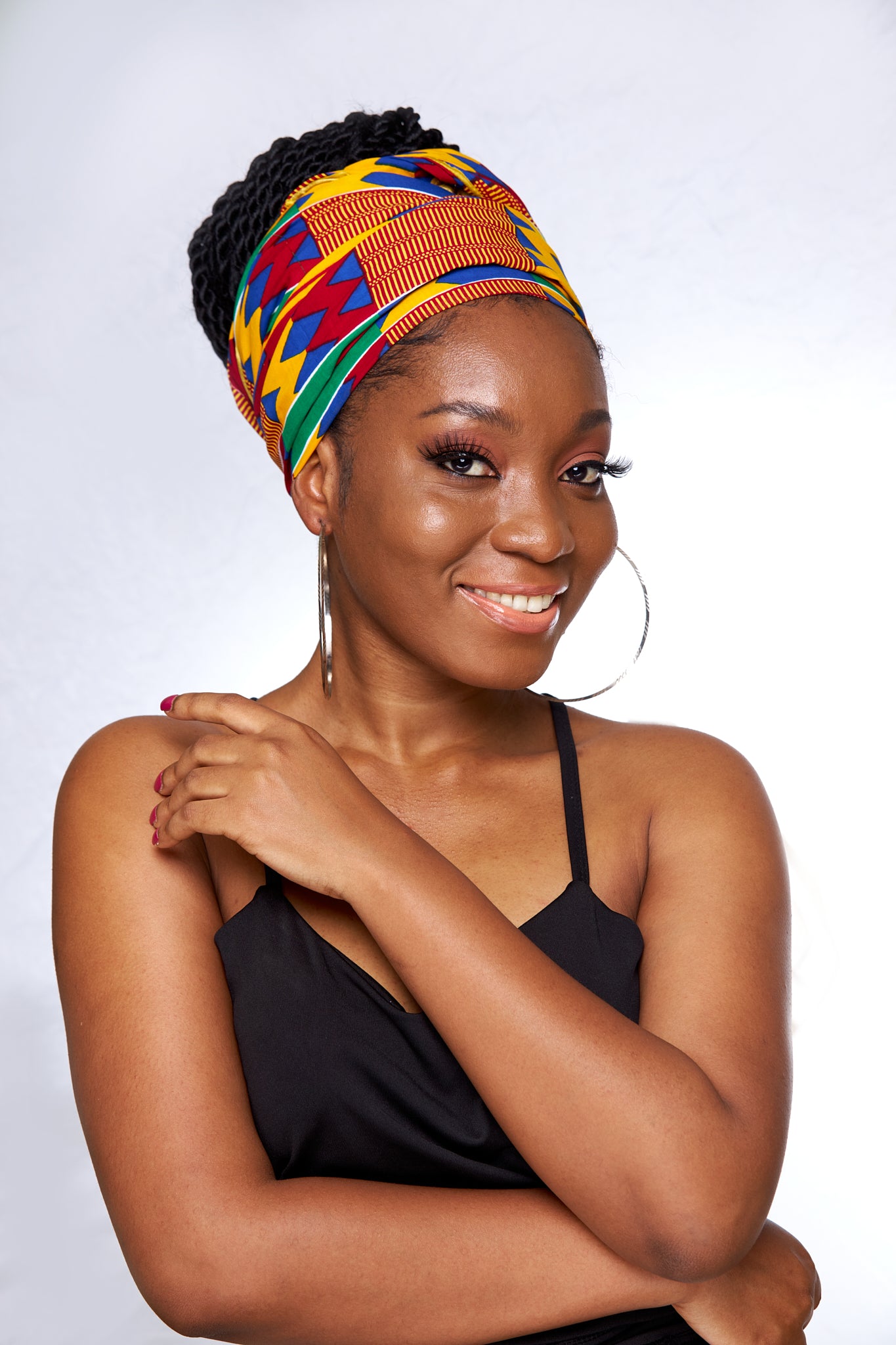 Ghanaian Print Kente High Quality Cotton Wax,made of Red, Blue, Yellow And Green Colourful Adinkira Symbols Detachable Silklined Headwrap