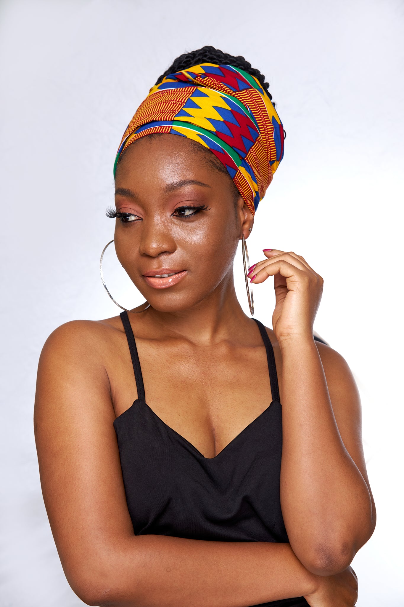 Ghanaian Print Kente High Quality Cotton Wax,made of Red, Blue, Yellow And Green Colourful Adinkira Symbols Detachable Silklined Headwrap