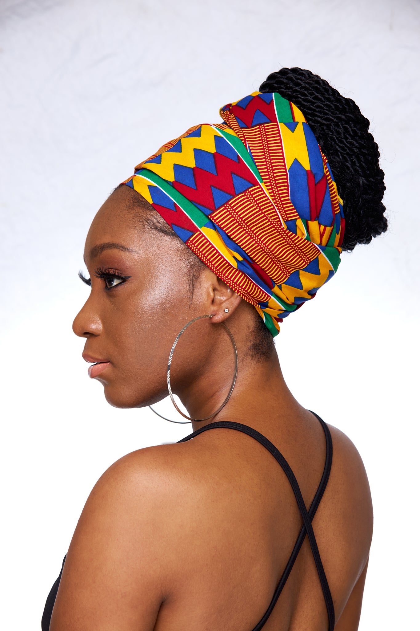 Ghanaian Print Kente High Quality Cotton Wax,made of Red, Blue, Yellow And Green Colourful Adinkira Symbols Detachable Silklined Headwrap