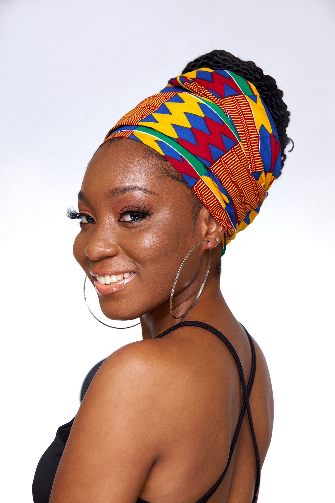 Ghanaian Print Kente High Quality Cotton Wax,made of Red, Blue, Yellow And Green Colourful Adinkira Symbols Detachable Silklined Headwrap