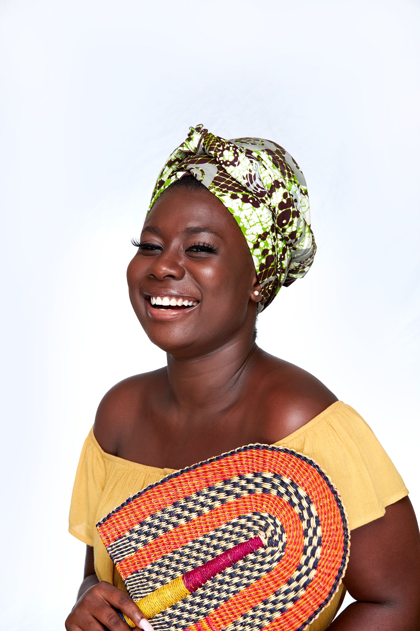 High Quality Bogolan Print made of Green, brown,ash white Beautiful Designed colours Detachable Silklined Headwrap
