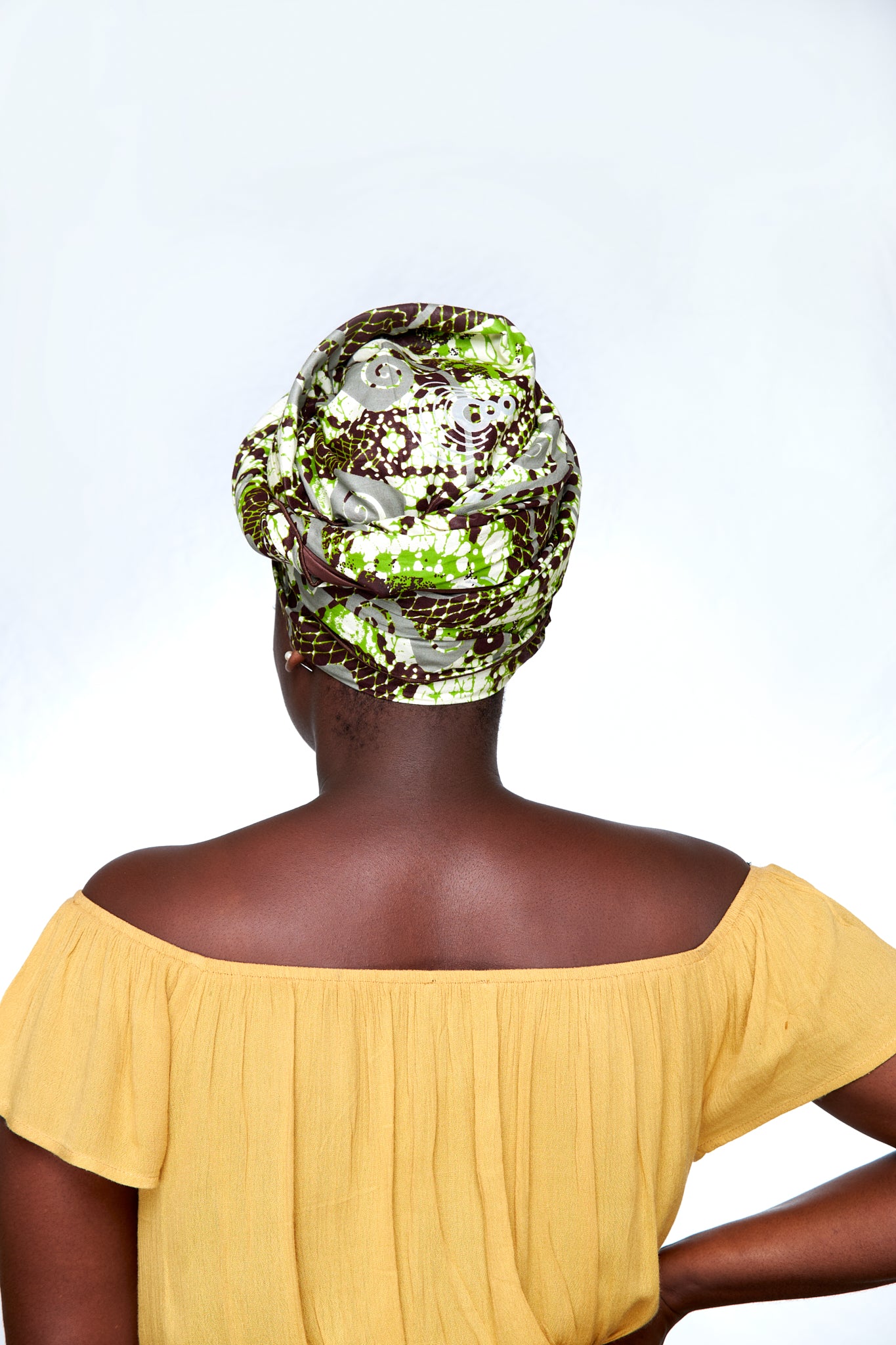 High Quality Bogolan Print made of Green, brown,ash white Beautiful Designed colours Detachable Silklined Headwrap