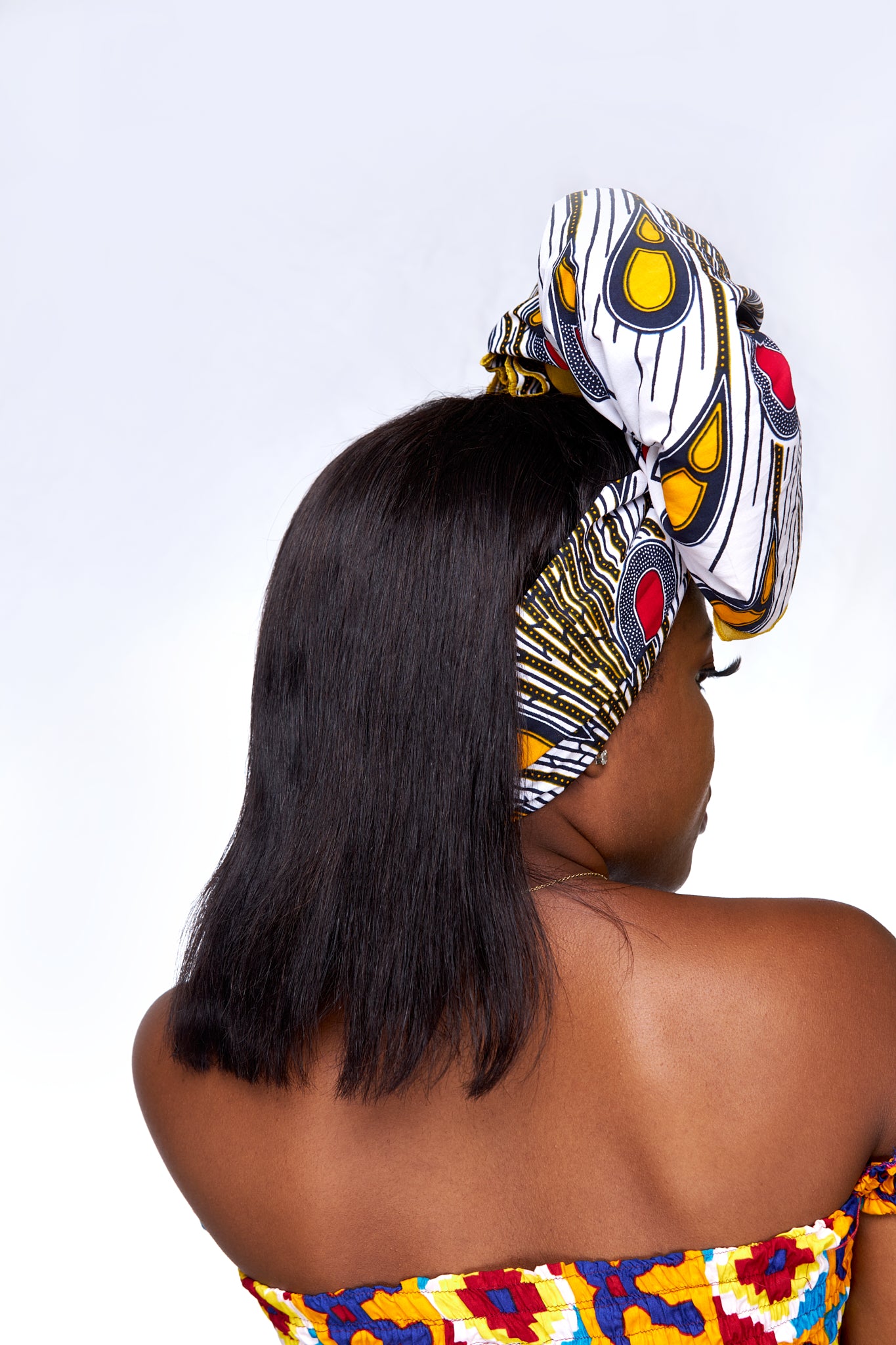 Quality Ankara Print, White, yellow, red and black peacock designed fabric Detachable SilklinedHeadwrap