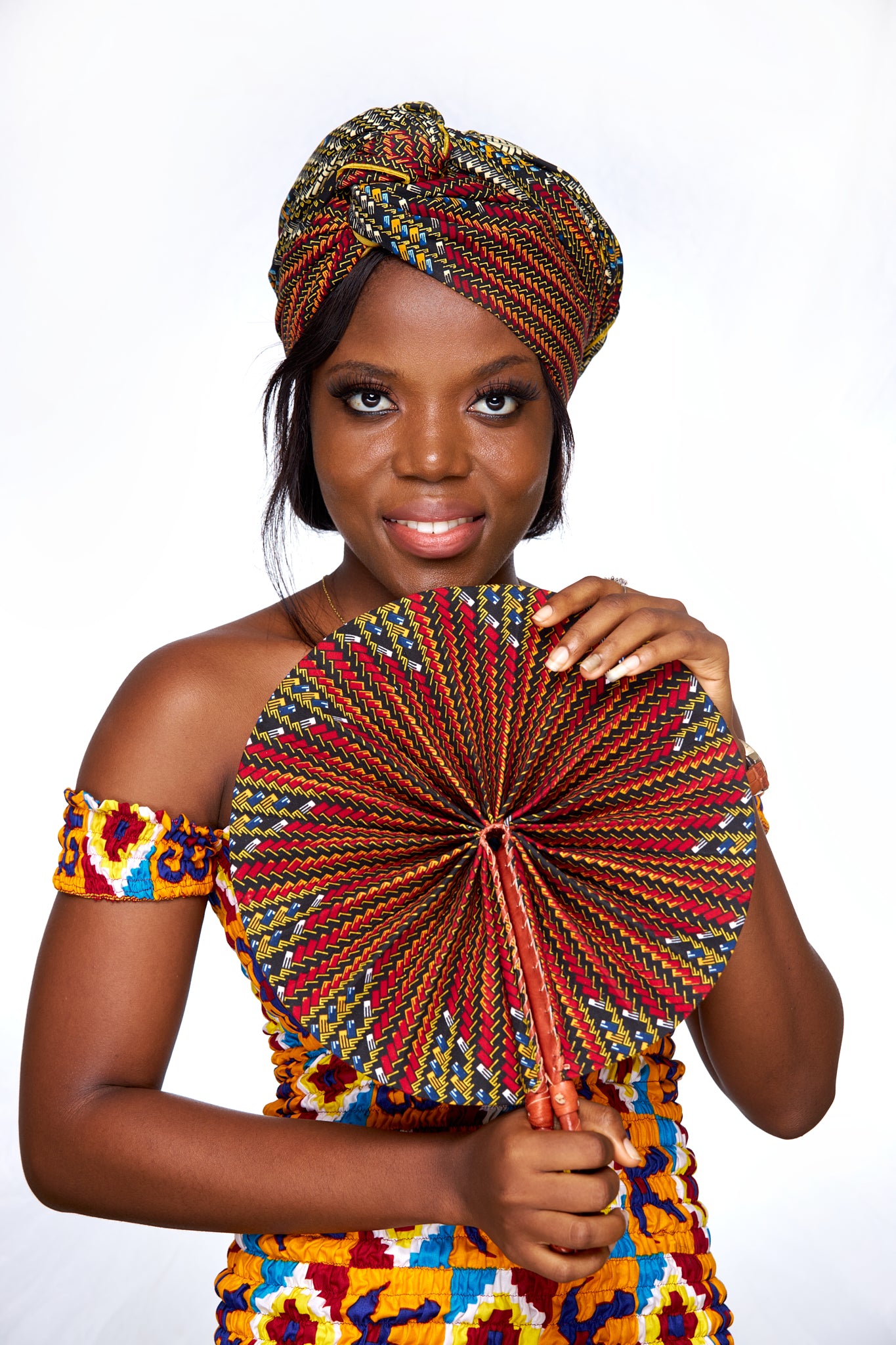 Red, Black,Gold, Blue And White Art Print Ankara Detachable Silklined Headwrap