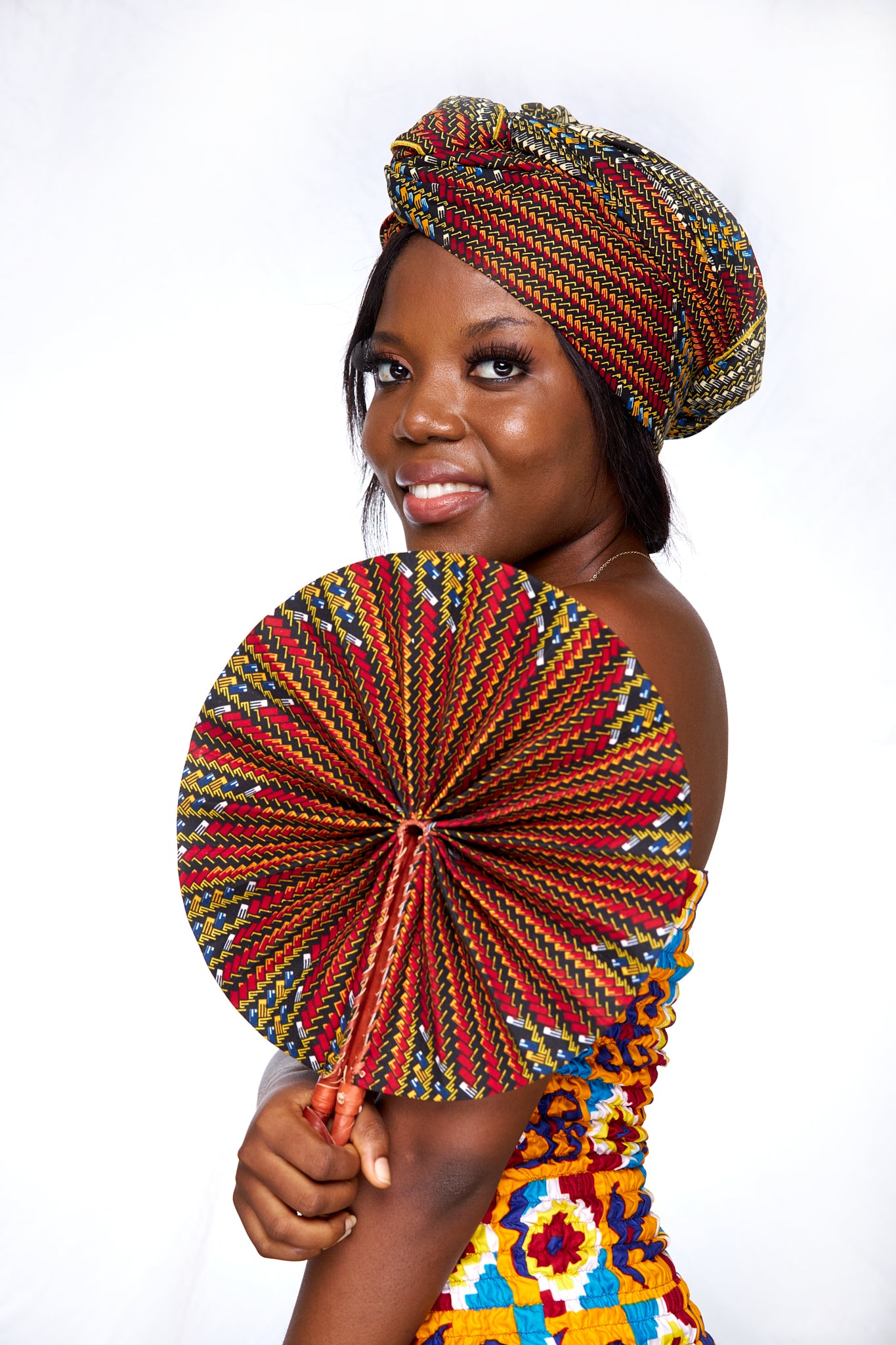Red, Black,Gold, Blue And White Art Print Ankara Detachable Silklined Headwrap