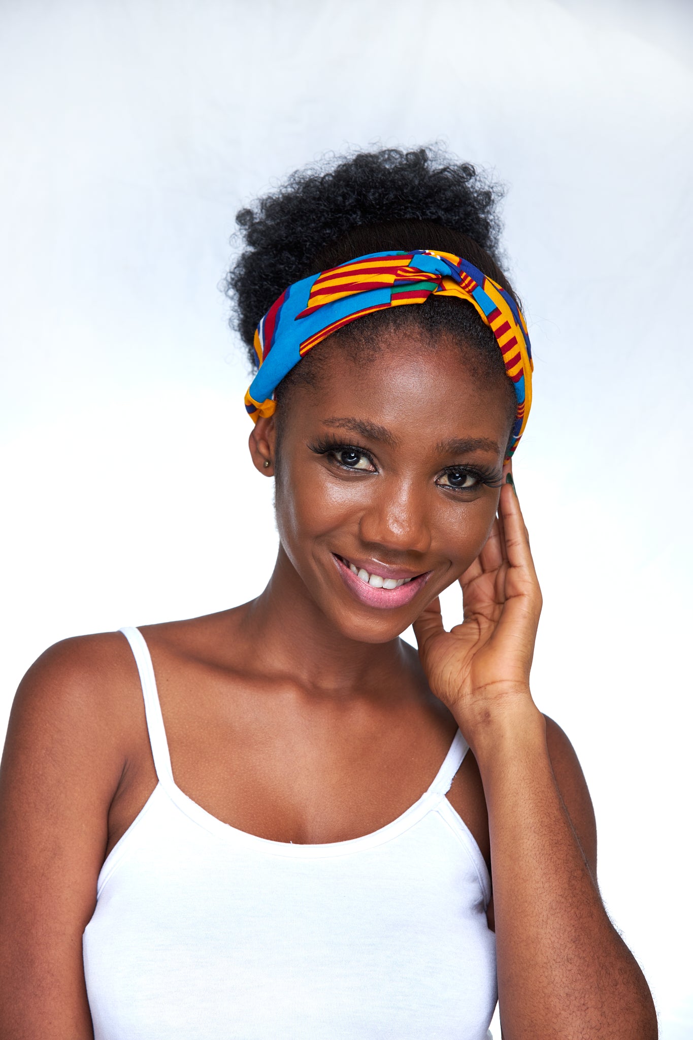 Yellow, Green, Deep Blue, Red And Sea Blue Kente Print Interlock Headband