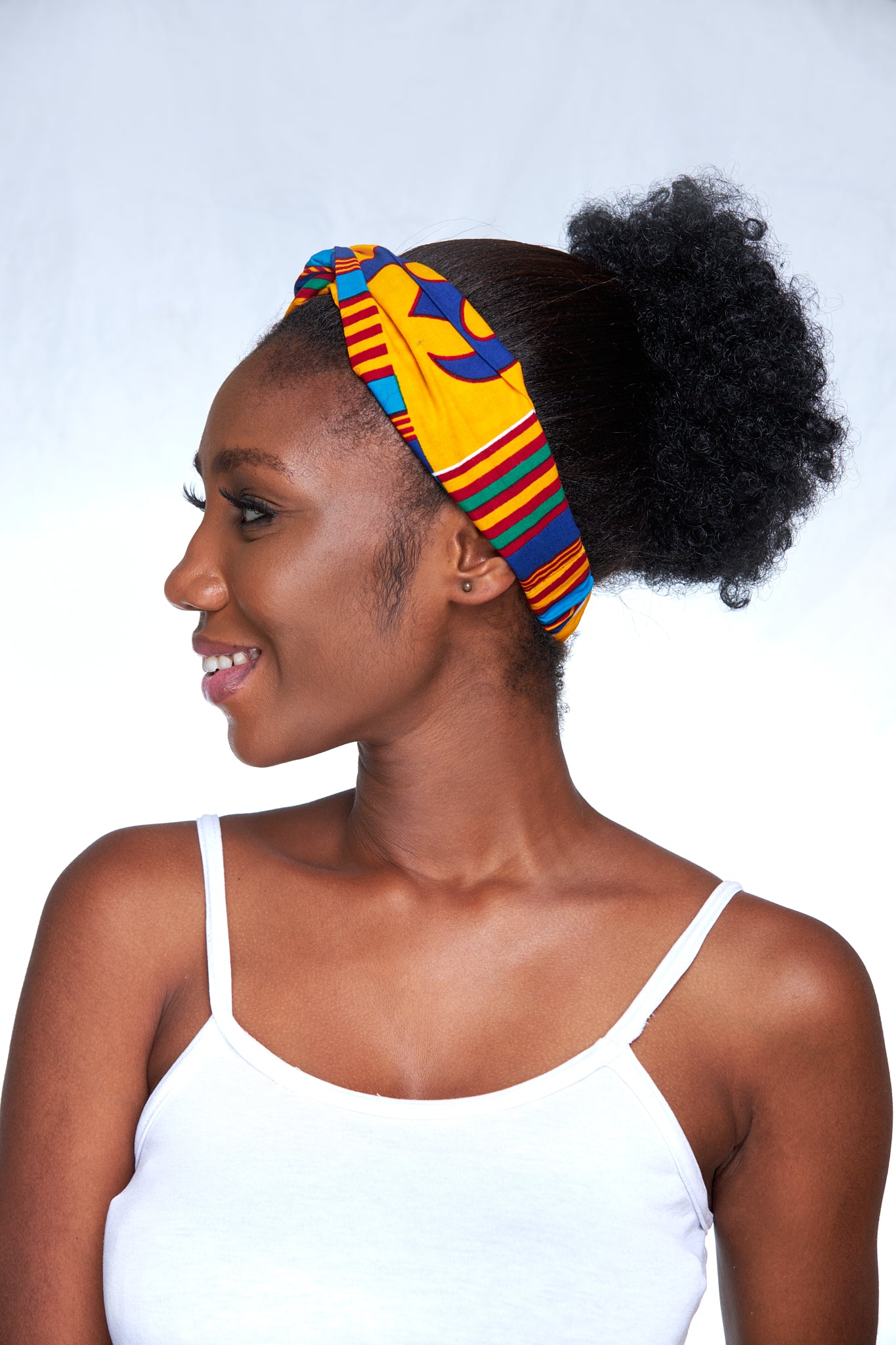 Yellow, Green, Deep Blue, Red And Sea Blue Kente Print Interlock Headband