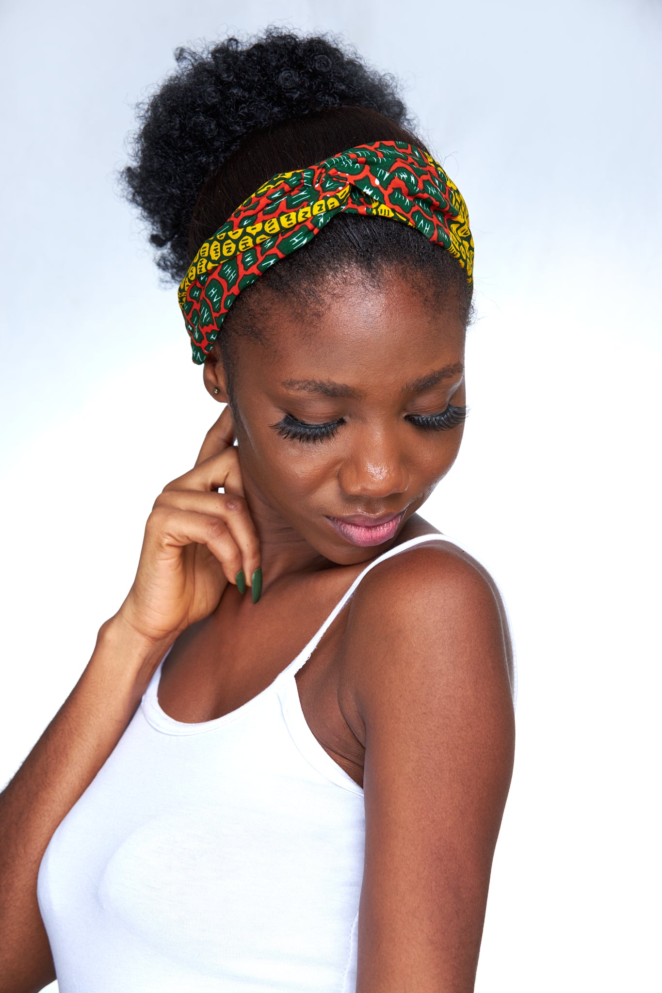 Green, Red, Yellow And White Ankara Print Interlock Headband