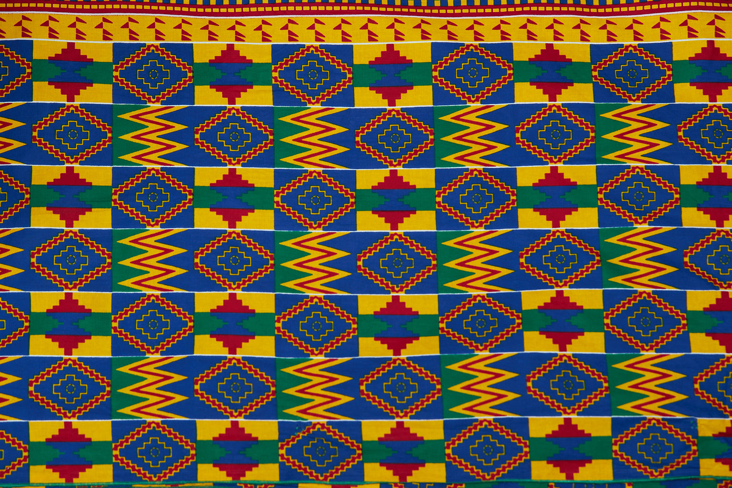 Ghanaian Kente High Quality Print with Blue, Red,Yellow, Green, Coloured Print Adinkira Designed Symbol Detachable Silklined Headwrap