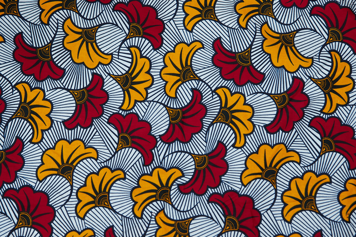 White Black Striped with Yellow,Red drawn Flowers Ankara High Cotton Print Fabric Detachable Silklined Headwrap