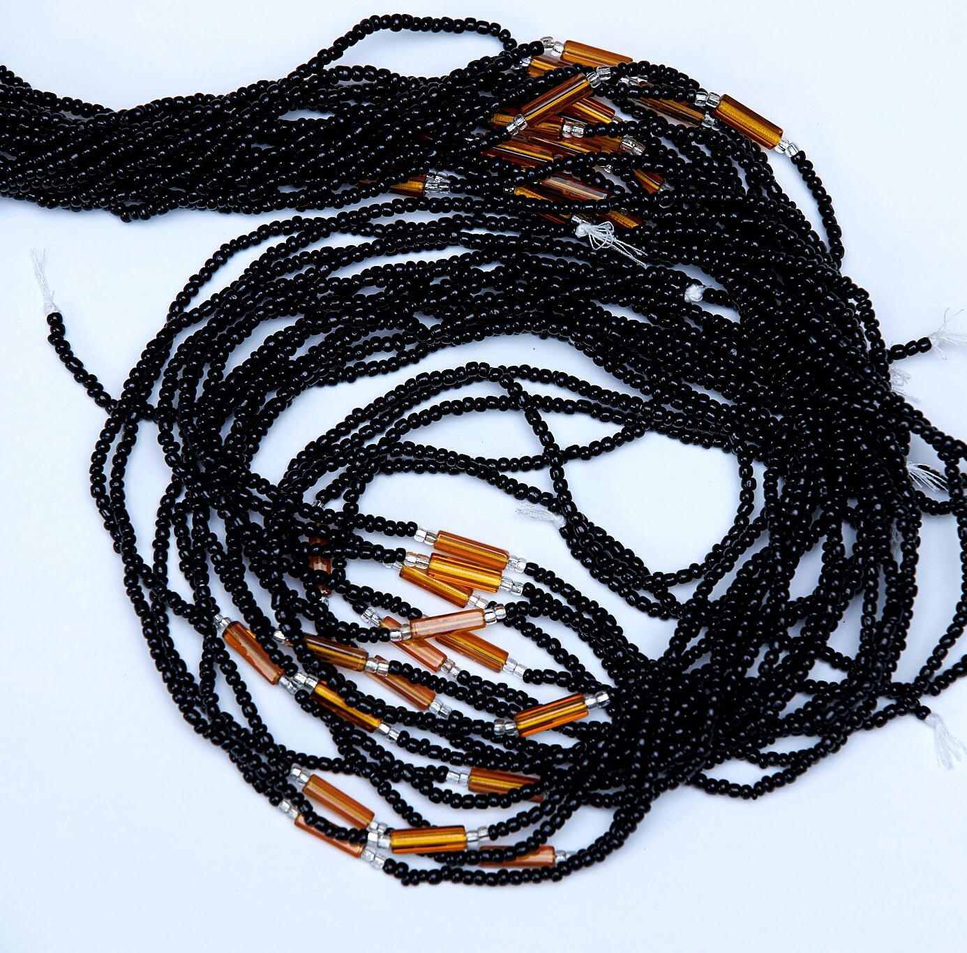 45 Inches Black Beads With Gold Pebble Bar Tie On Waist Beads