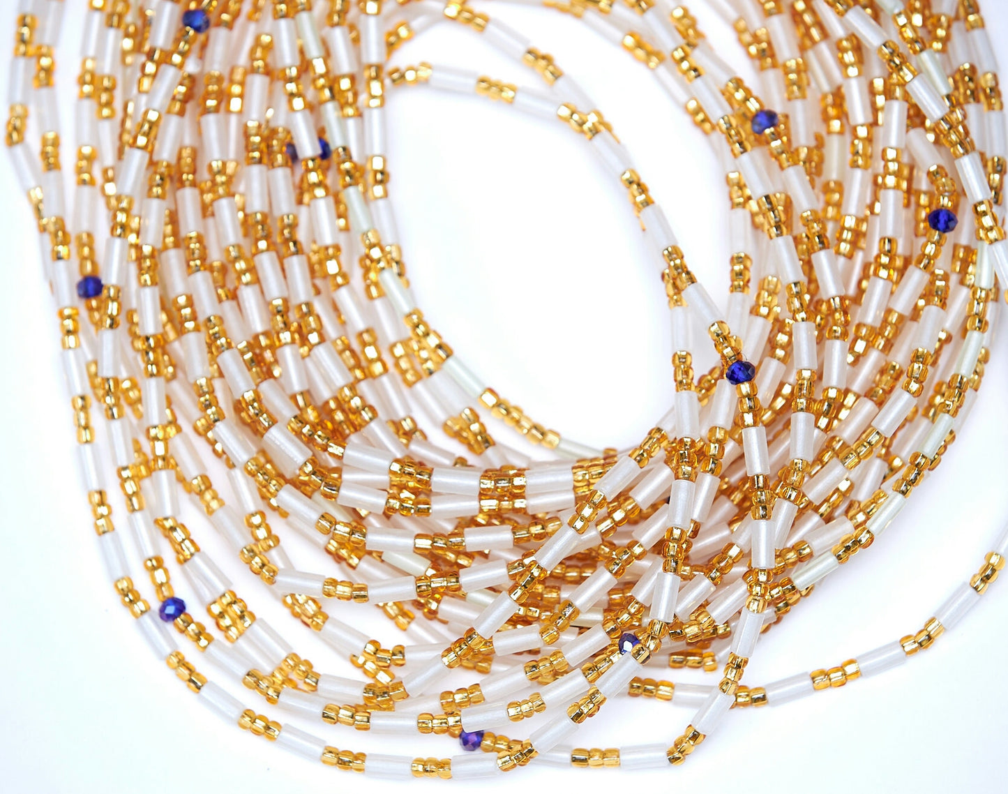 46  Inches Long Sexy Glow In The Dark Waist Beads, Clear And Gold,Spotted Blue Coloured(Tie On)