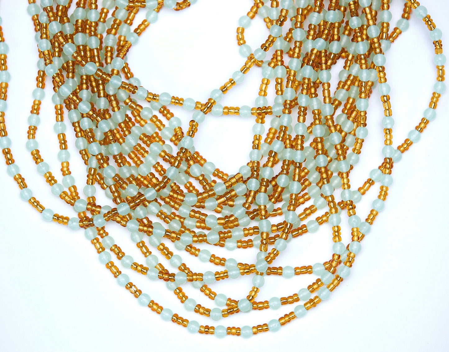45  Inches Long Sexy Glow In The Dark Waist Beads, Mint Green And Gold Coloured(Tie On)