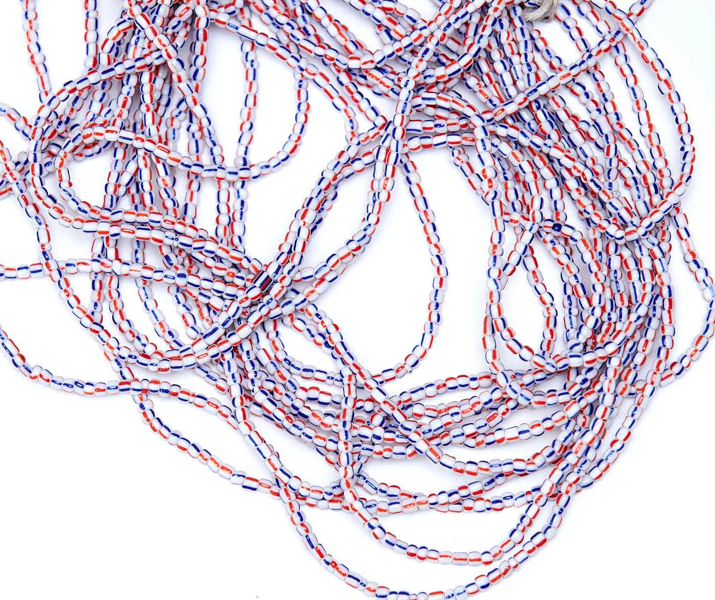 36 Inches Stripped Red, Blue And White Tie On Dipo Waist Beads