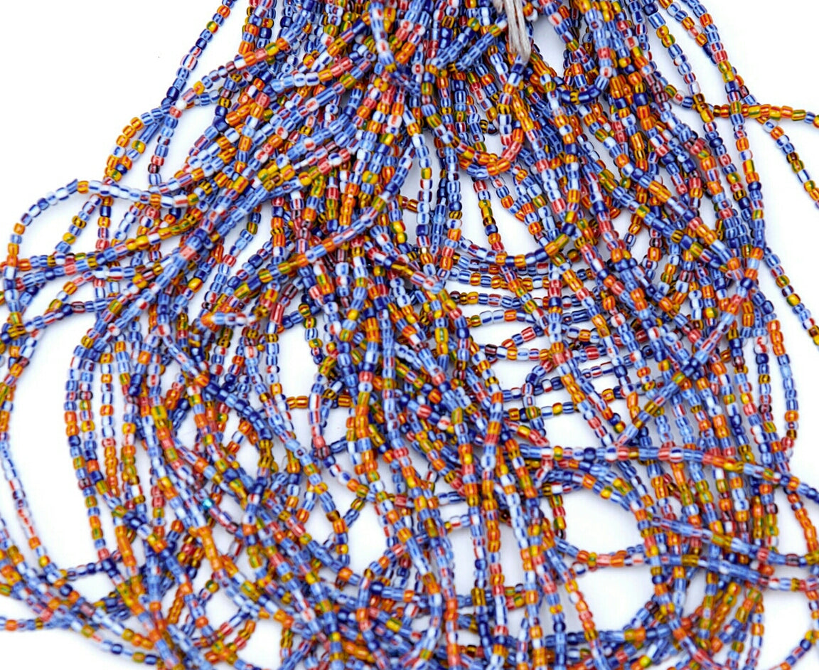 40 Inches Stripped Blue And White, Stripped Yellow And Red, Stripped Red , White And Blue Tie On Dipo Waist Beads