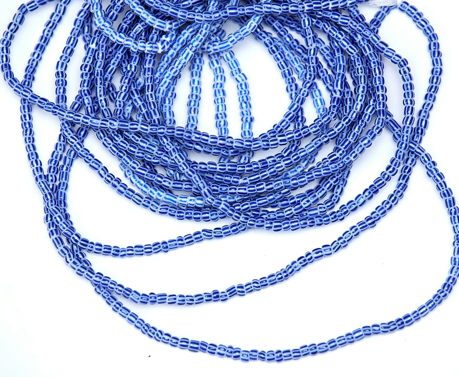 40 Inches Stripped Blue and white Tie On Dipo Beads