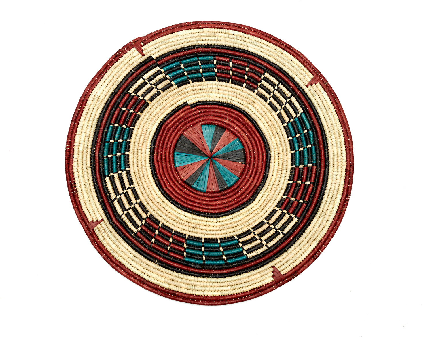 Brown, wine blue,black and cream colored African hand woven multipurpose Trivet, Woven Wall Disc, Wall Plate, Hanging Basket, Wall Decor