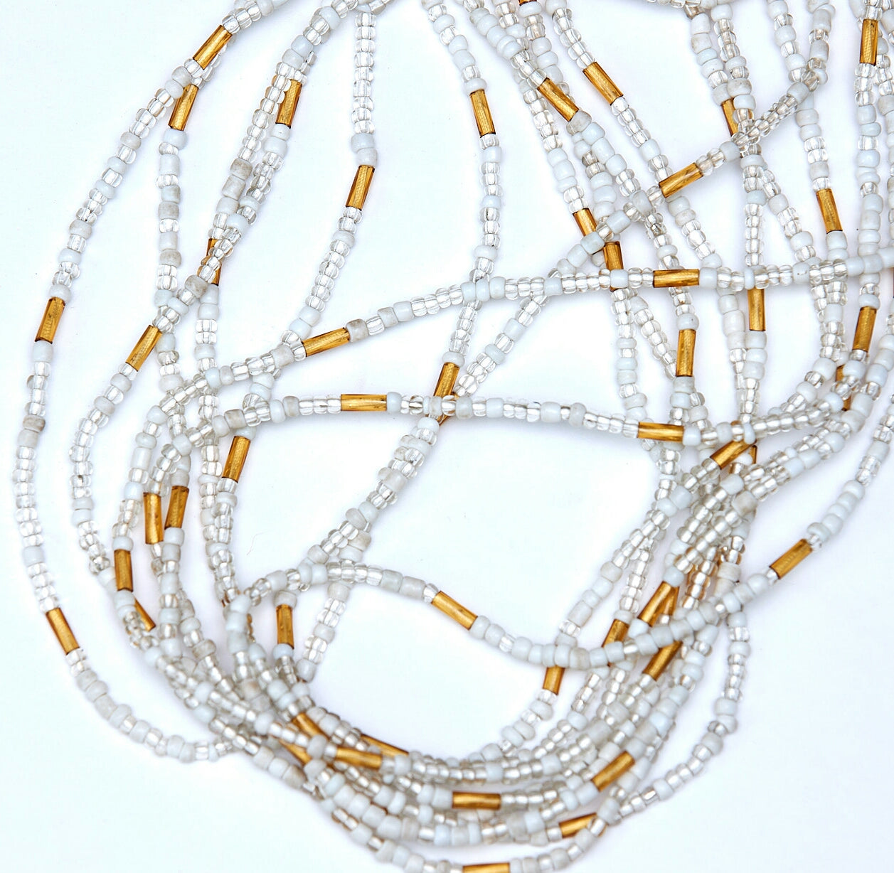 46 Inches Silver Glass Beads With Gold bars Tie on Waist Beads