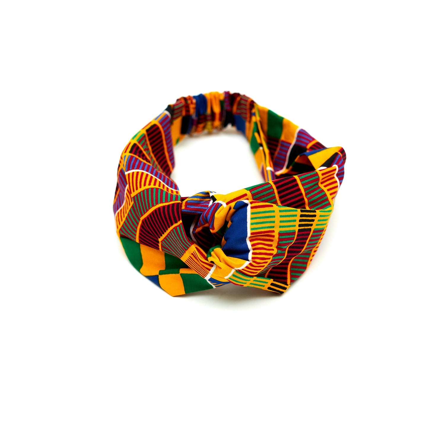 Yellow, Purple, Red, Black, Blue And Green Kente Print Interlock Headband