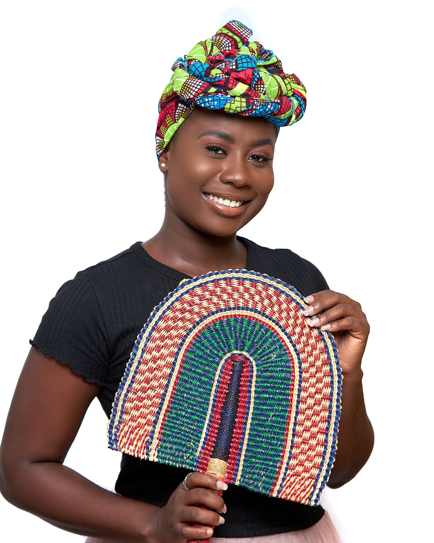 Lemon Green,seablue,Pink And White Colourful Ankara Detachable Silklined Headwrap