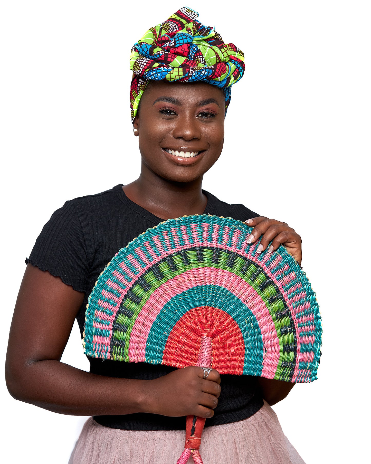 Lemon Green,seablue,Pink And White Colourful Ankara Detachable Silklined Headwrap