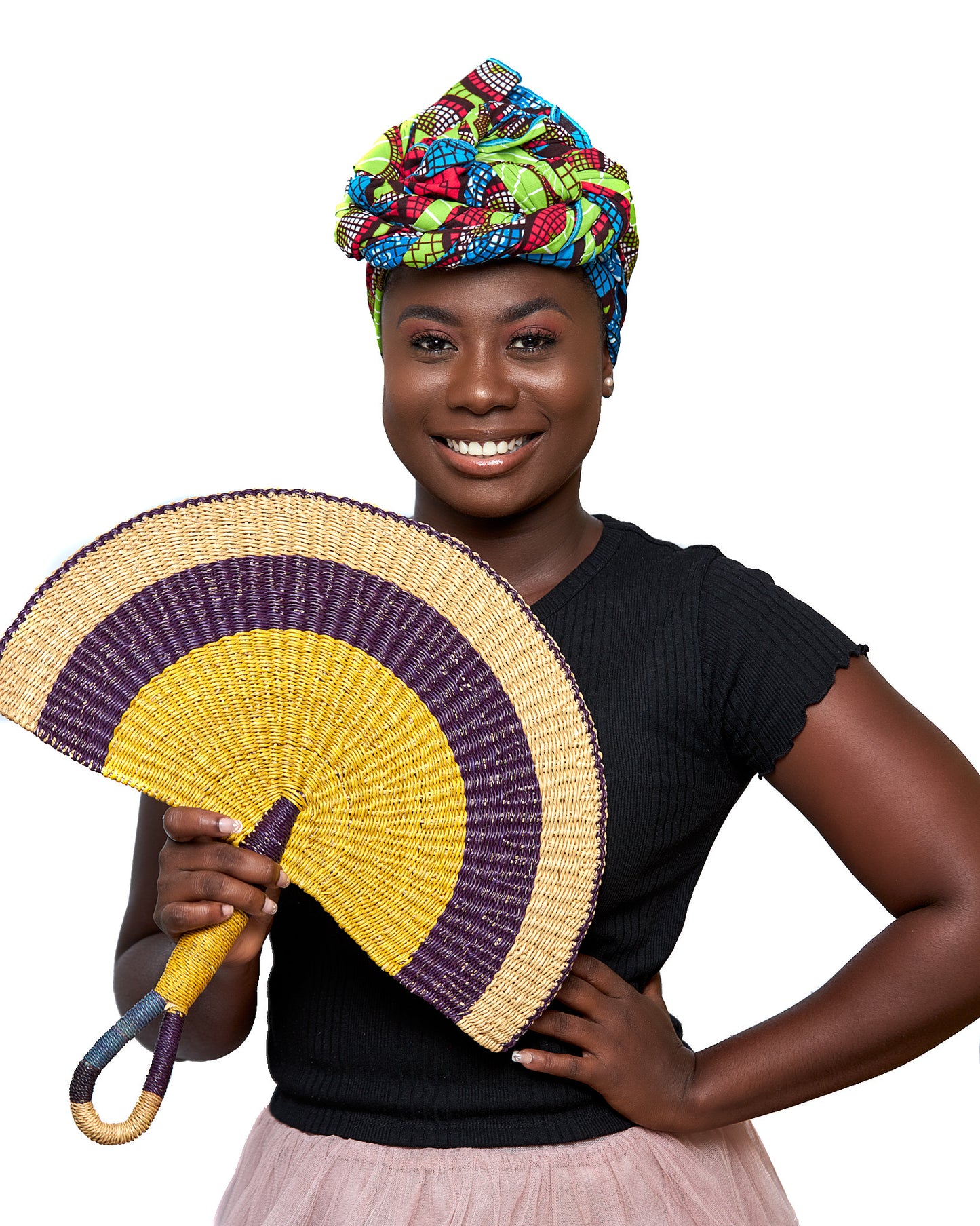 Lemon Green,seablue,Pink And White Colourful Ankara Detachable Silklined Headwrap