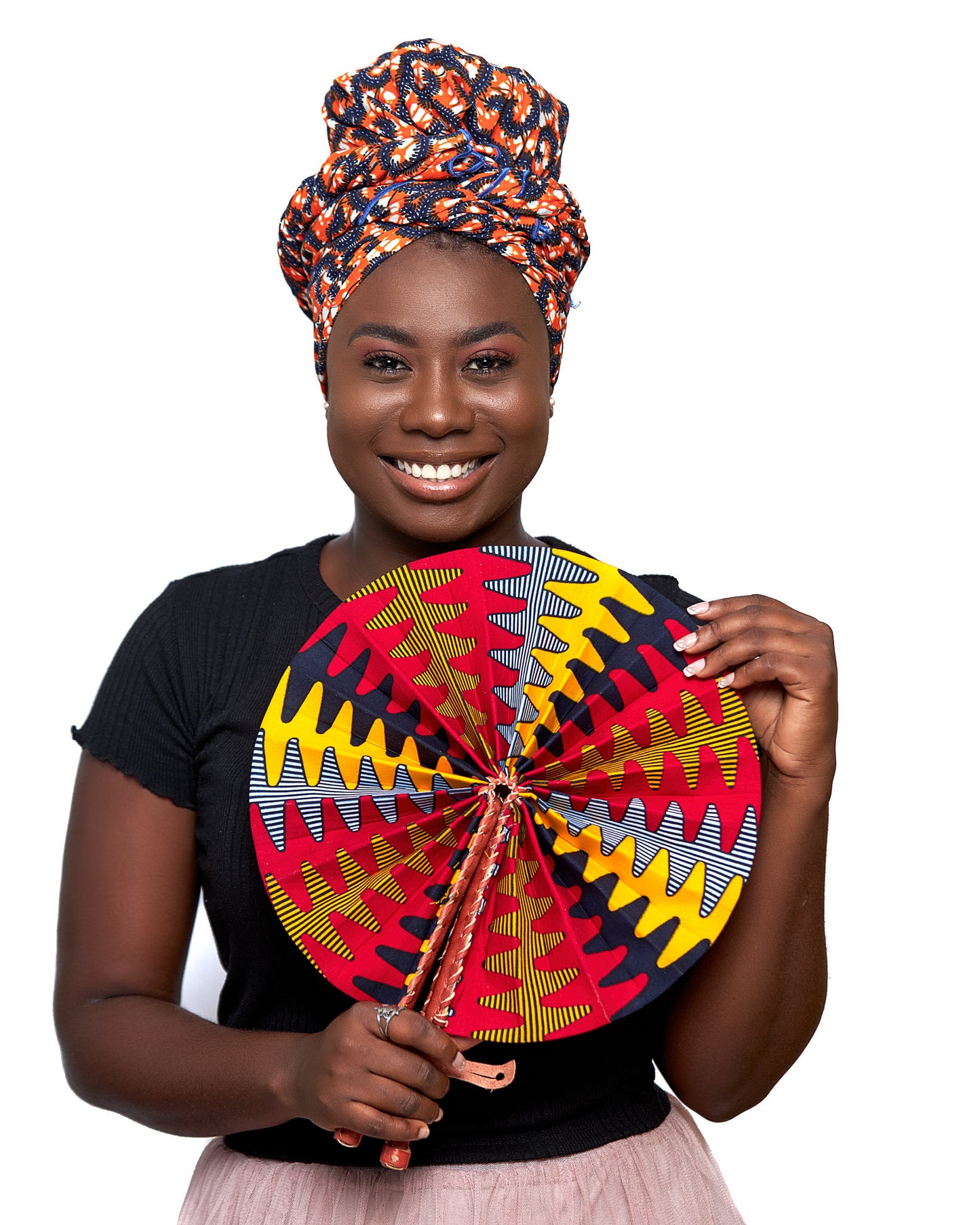 Orange,White, Blue Ankara Print Detachable Silklined Headwrap